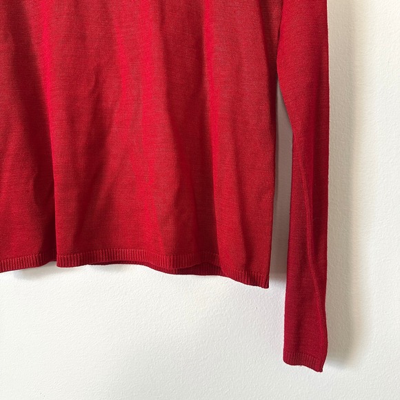 August Silk 100% Silk Red Knit Top Long Sleeve S Lightweight Capsule Minimalist - Picture 3 of 9